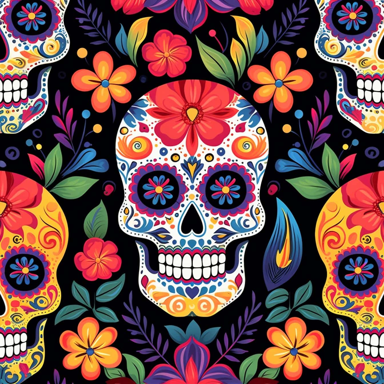 Colorful vector illustration with vintage skull pattern