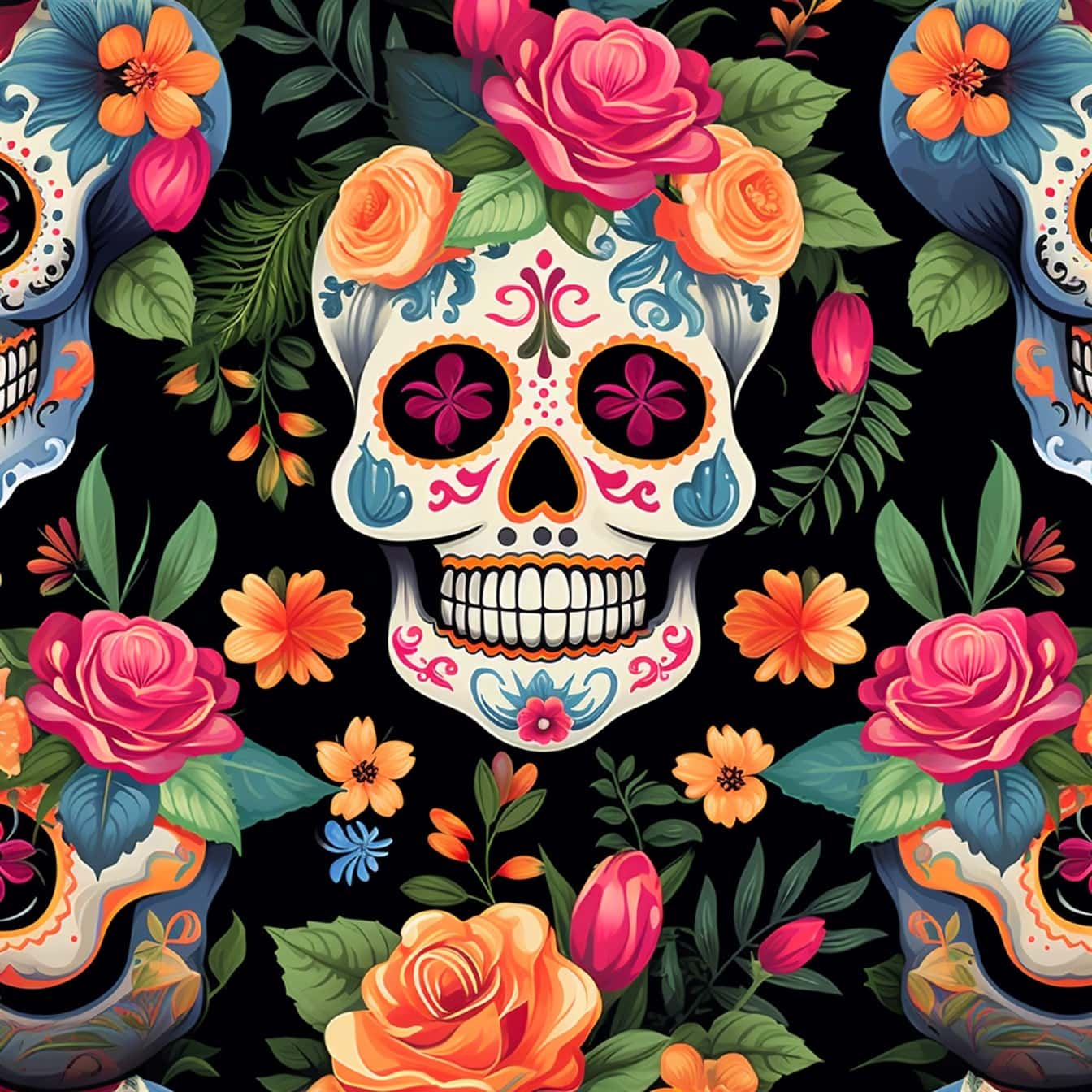 Mexican heritage colorful skull vector artistic illustration