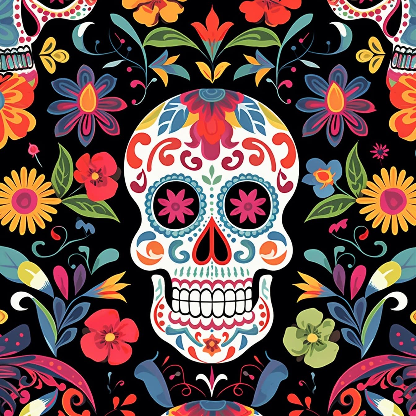 Мексиканський вільний стиль вінтажний череп орнаментальна ілюстрація