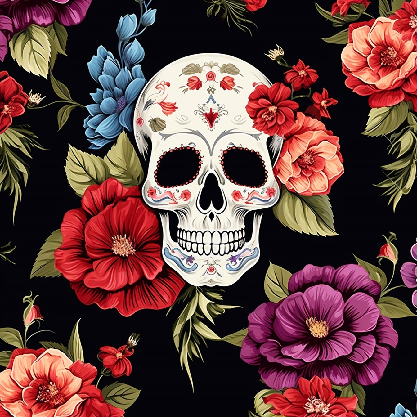 Illustration vectorielle de crâne drôle avec décoration de fleurs