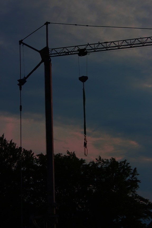 silueta, průmyslové, jeřáb, soumrak, vysoká, kabel, pylon