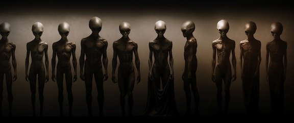 Many alien horror creatures in shadow of dark room