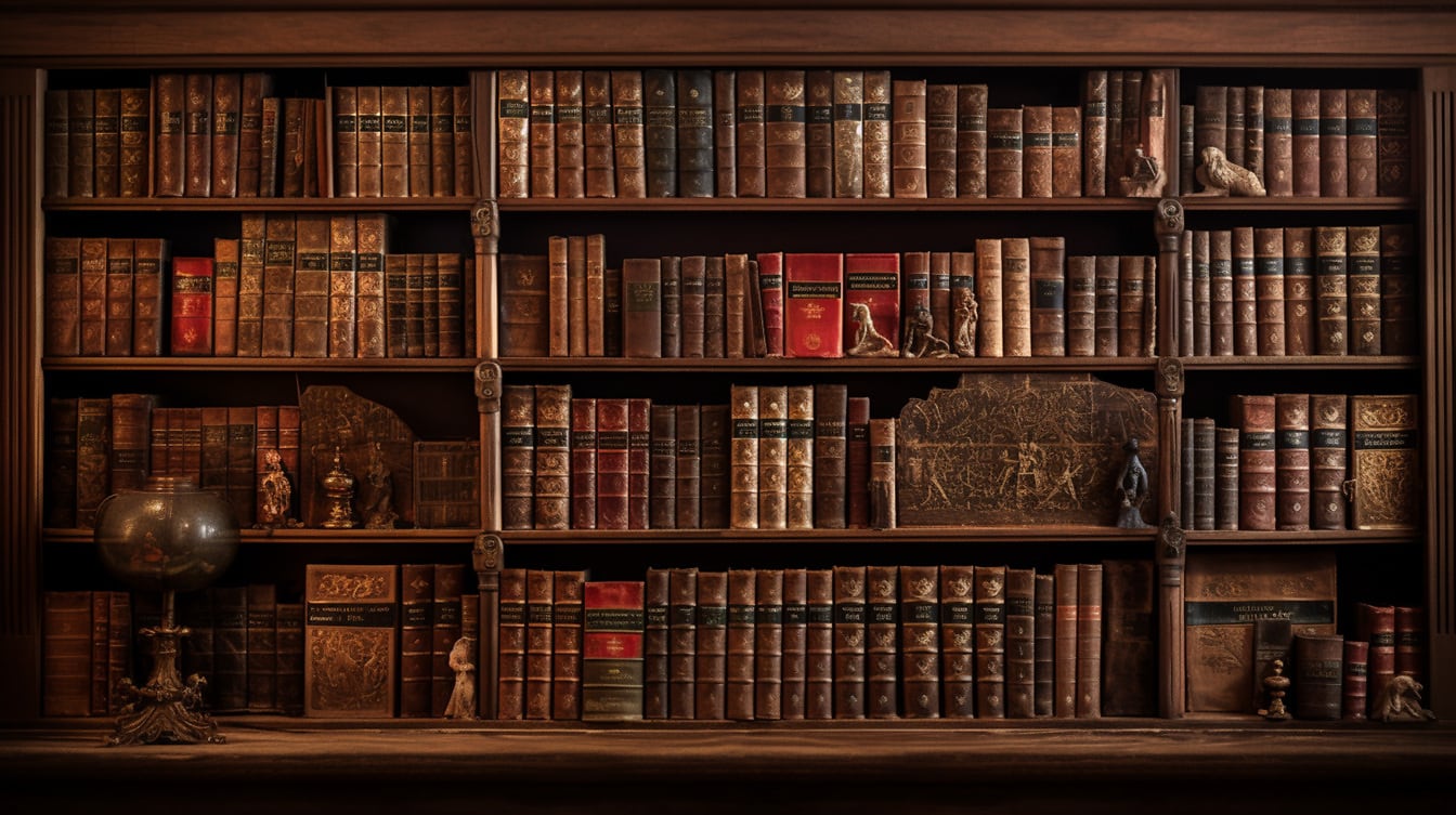 Intérieur d’une bibliothèque de style ancien avec des étagères avec des livres anciens
