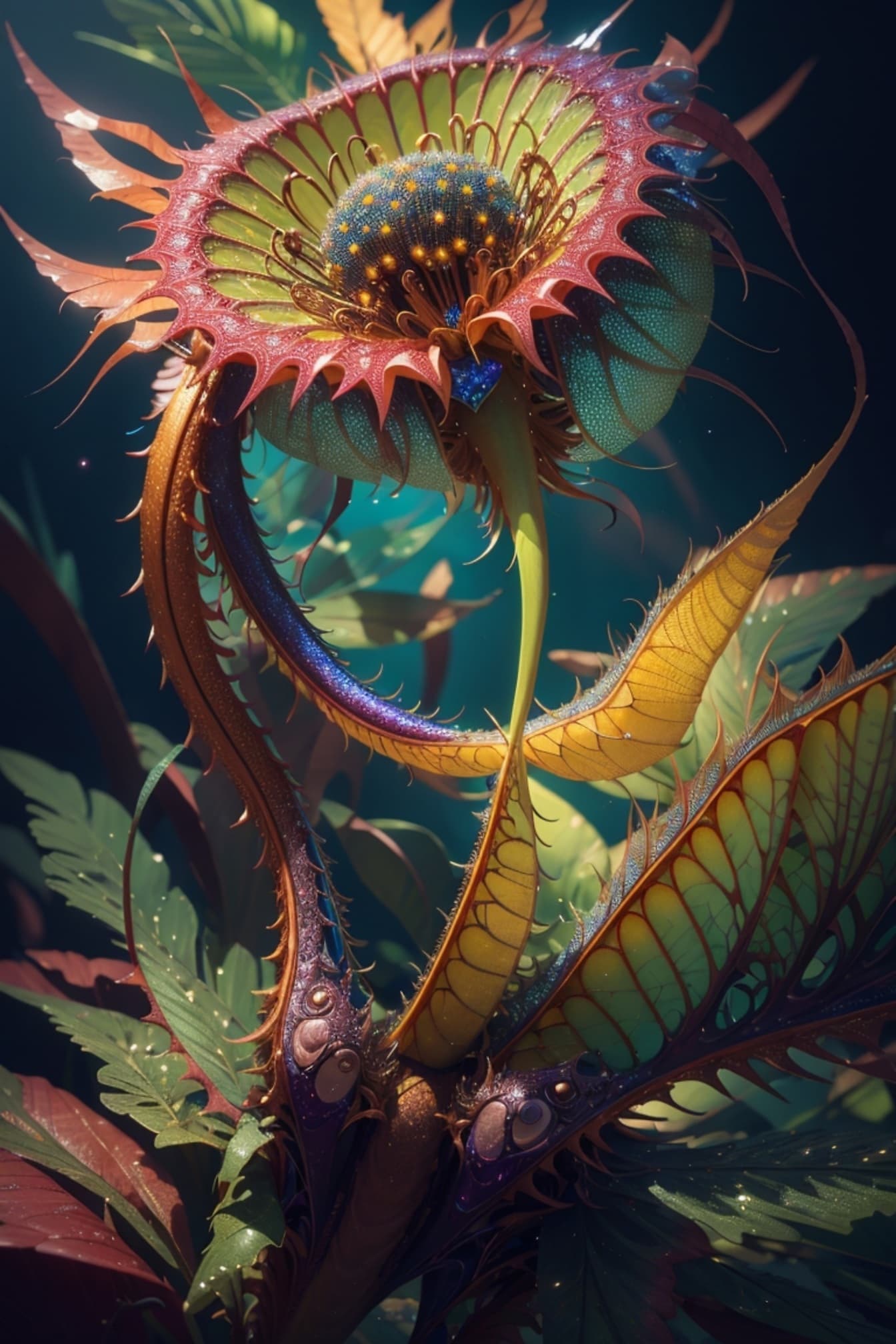 Ilustrație cu plante exotice carnivore fantezie