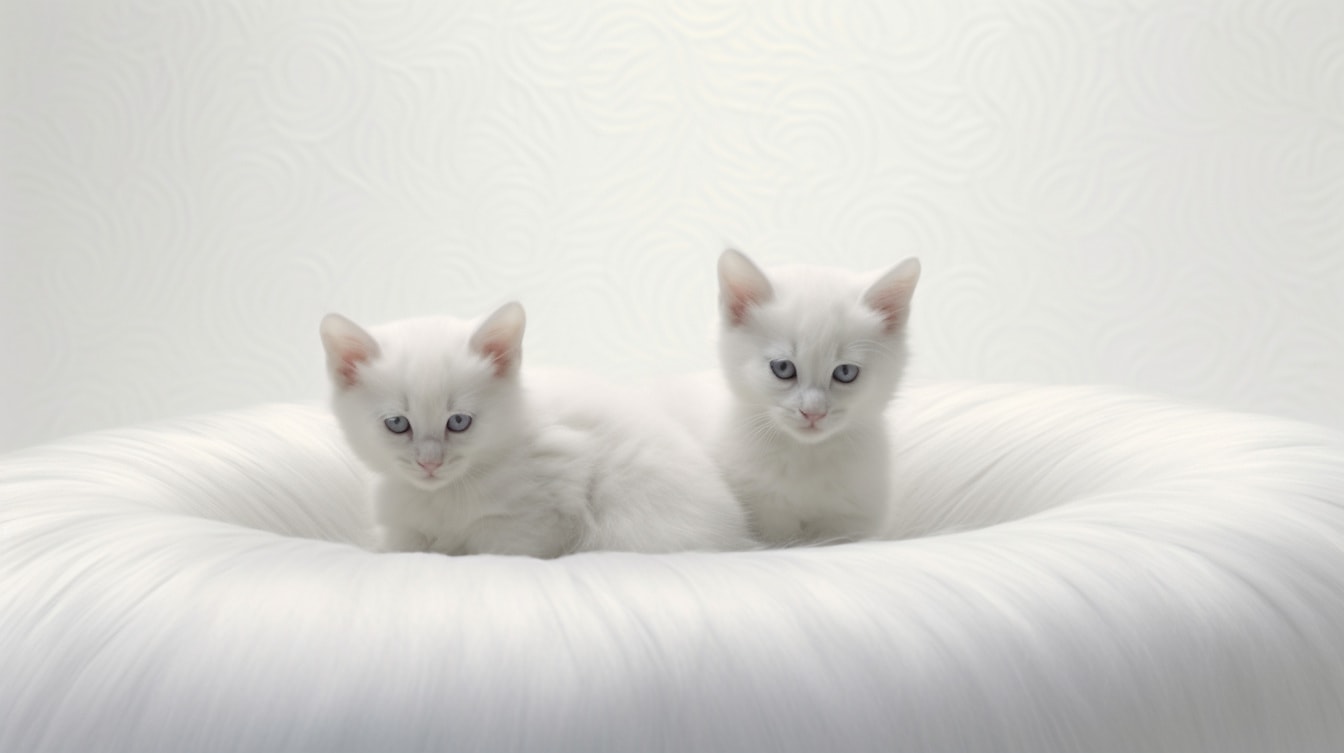 Adoráveis gatinhos de raça pura deitados no travesseiro branco