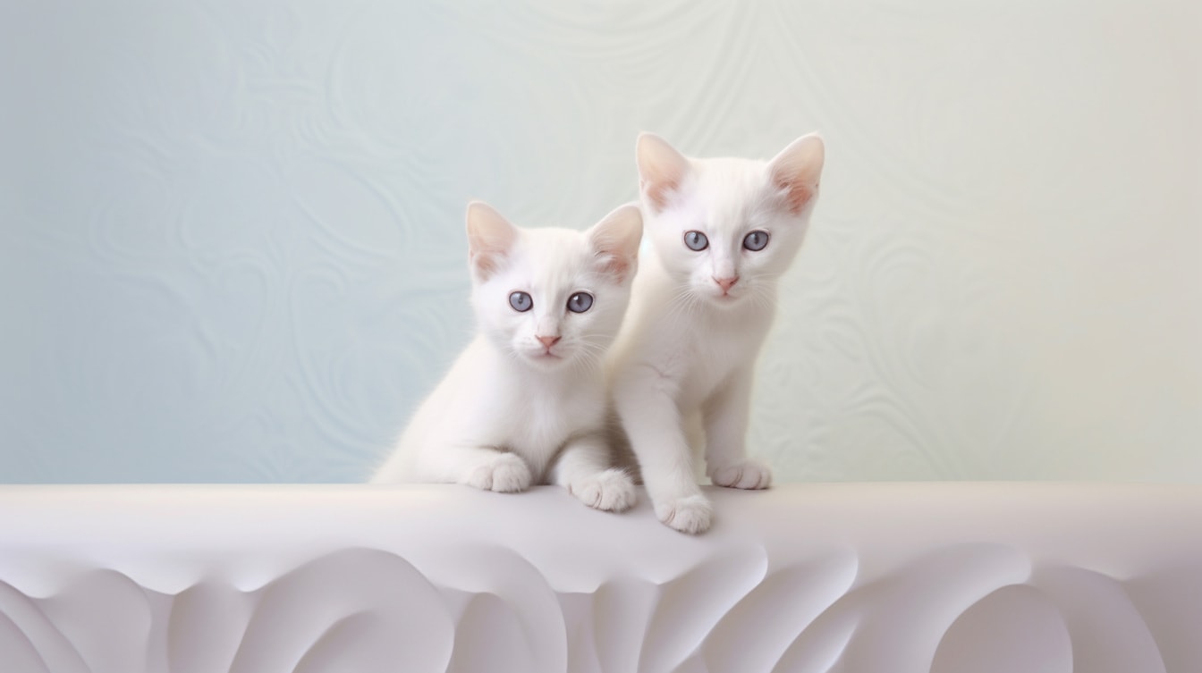 Ilustrace pózujících čistokrevných bílých koťat