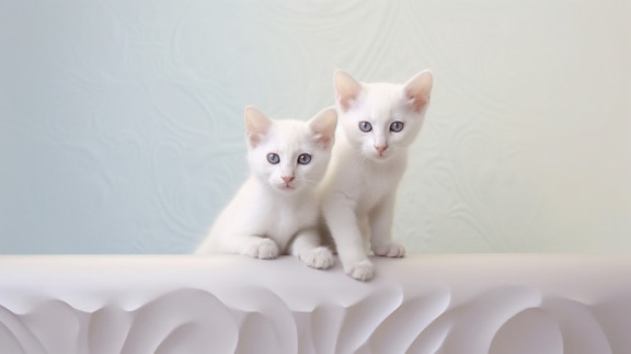 Illustration of purebreed white kittens posing