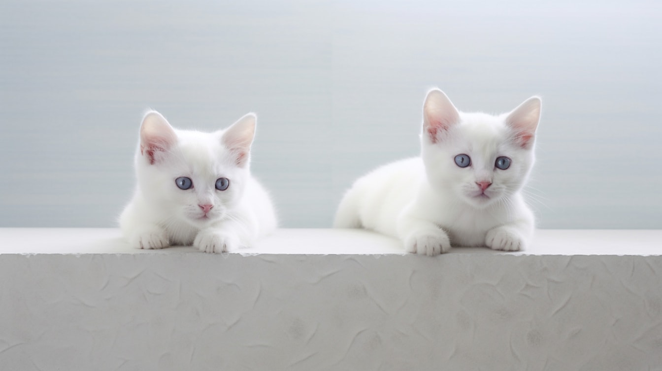 Mavi gözlü sevimli beyaz kedi yavruları