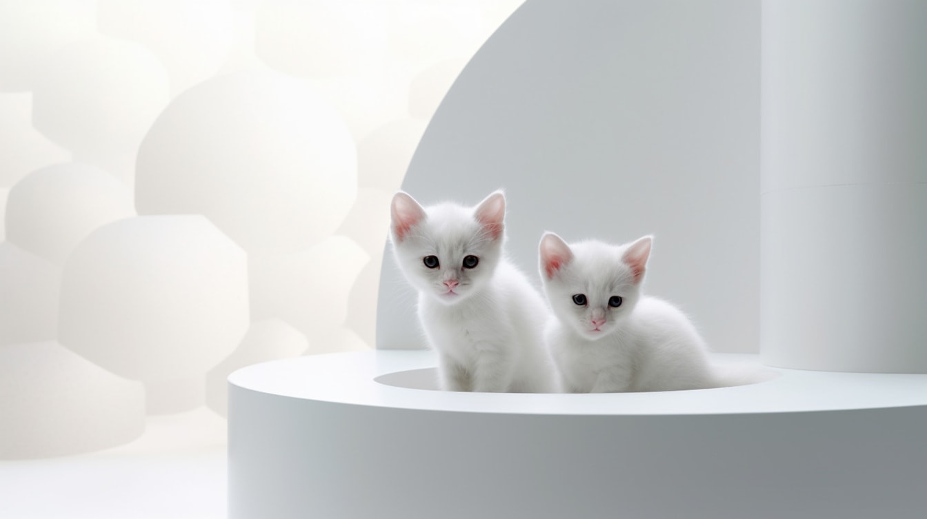 Ilustrasi anak kucing putih murni yang menggemaskan