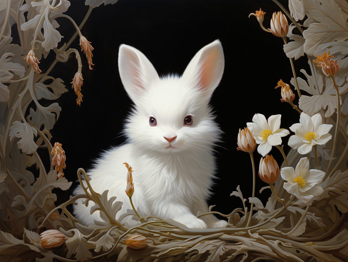 Furry curly white bunny Easter illustration