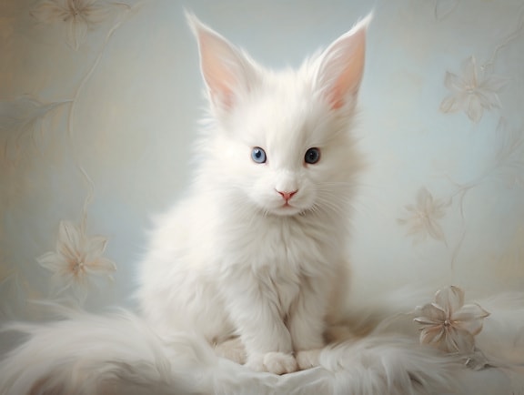 ilustrace, pěkné, kotě, bílá, studio, kočka, domácí