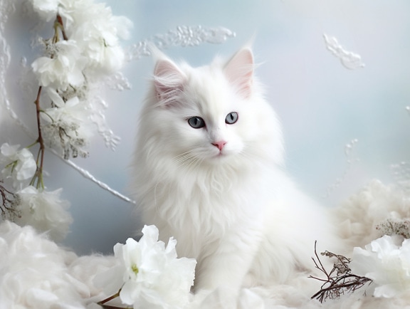 турецкий, позирует, домашняя кошка, студия, фотография, белый, домашние животные