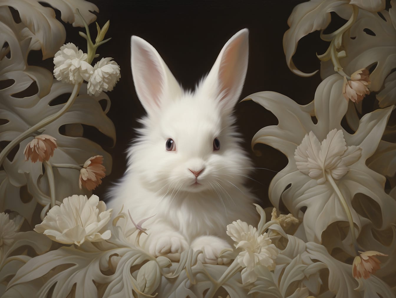 Büyük kulaklı sevimli tüylü tavşanın fotomontajı