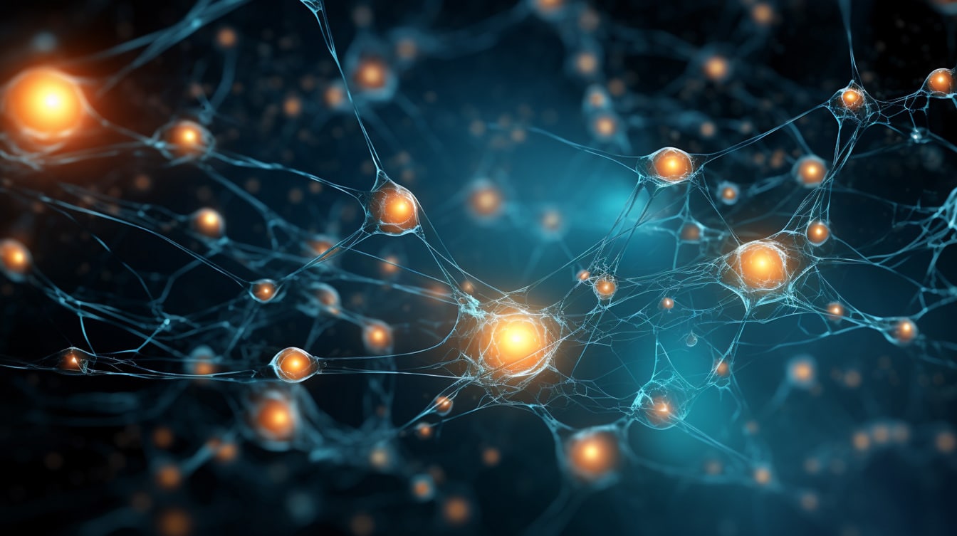 Illustration des Neuronen-Synapsen-Netzwerks, der Gehirnzellen, der wissenschaftlichen Forschung