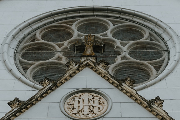 Pierre, Croix, style, gothique, rond, fenêtre, façade