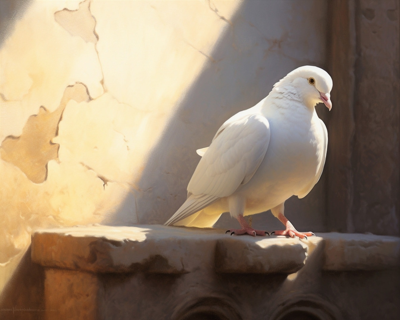 Графика на красив бял гълъб със слънчева светлина