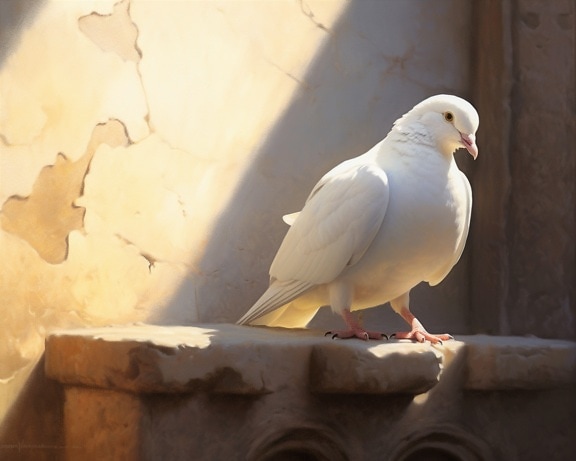 Graphic of beautiful white pigeon with sunlight