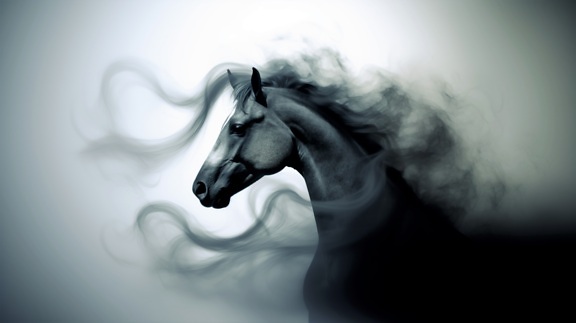 fantasia, grafico, bianco e nero, maestoso, cavallo, vista laterale, corpo