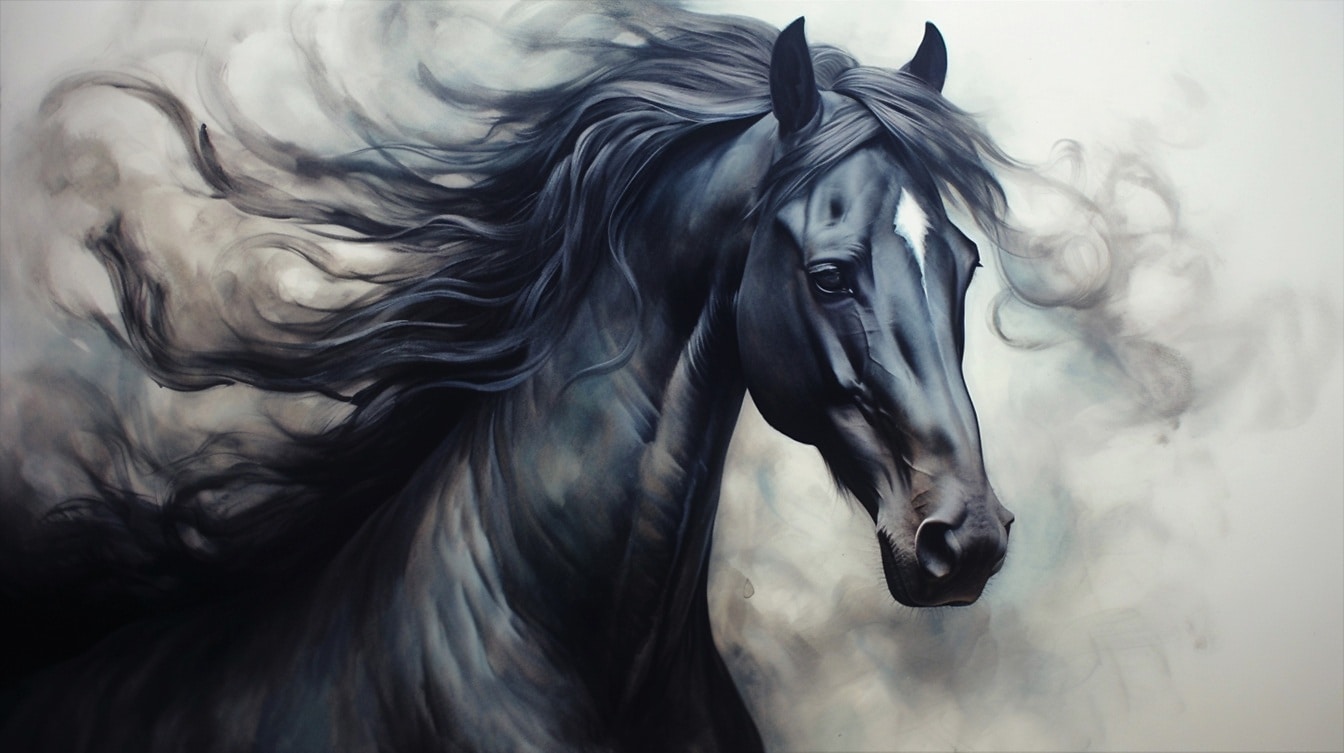 Minh họa phong cách miễn phí của con ngựa đen với lông khói