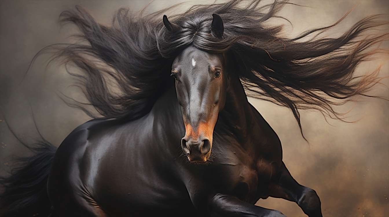 Gráfico de estilo libre de caballo semental andaluz marrón