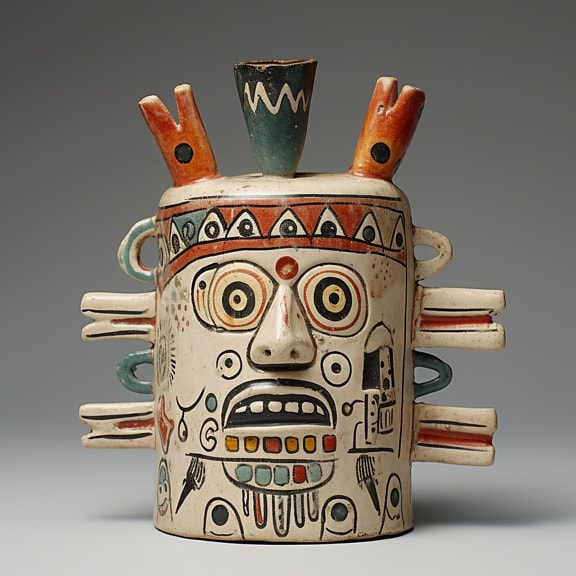 Traditionelle, handgefertigte Maya-Porzellanfigur aus mexikanischem Erbe