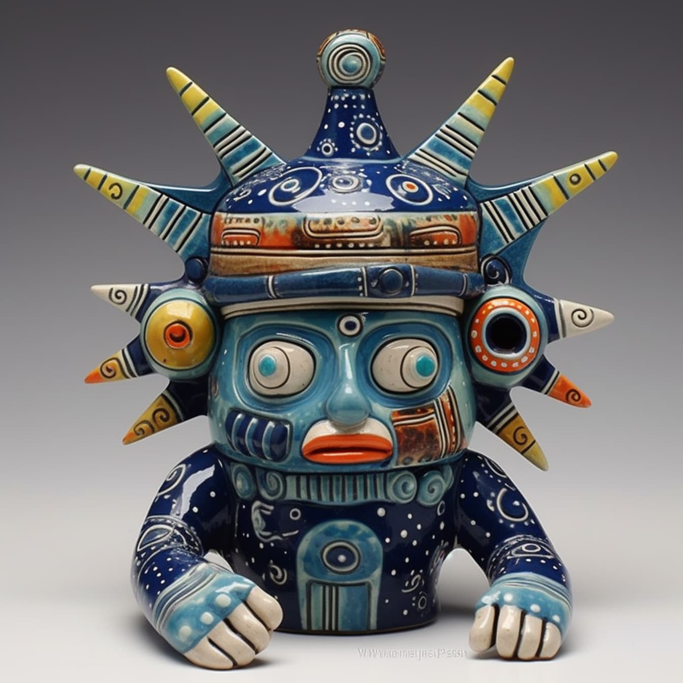 진한 파란색 수제 도자기 전통 입상 멕시코 유산