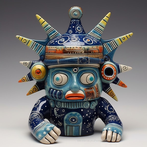 mørk blå, håndlaget, tradisjonelle, porselen, kulturarv, meksikanske, figur