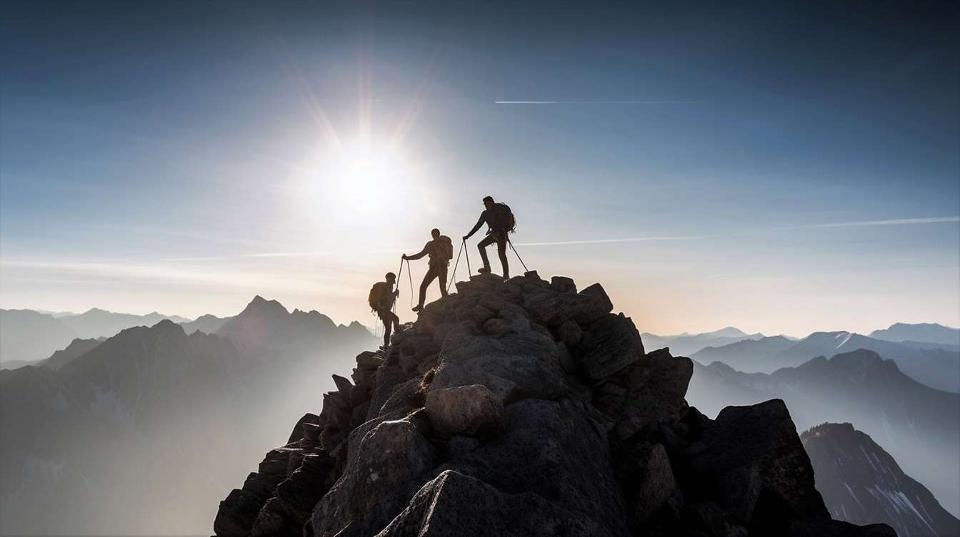 Τρεις ορειβάτες σε αποστολή στην κορυφή του βουνού
