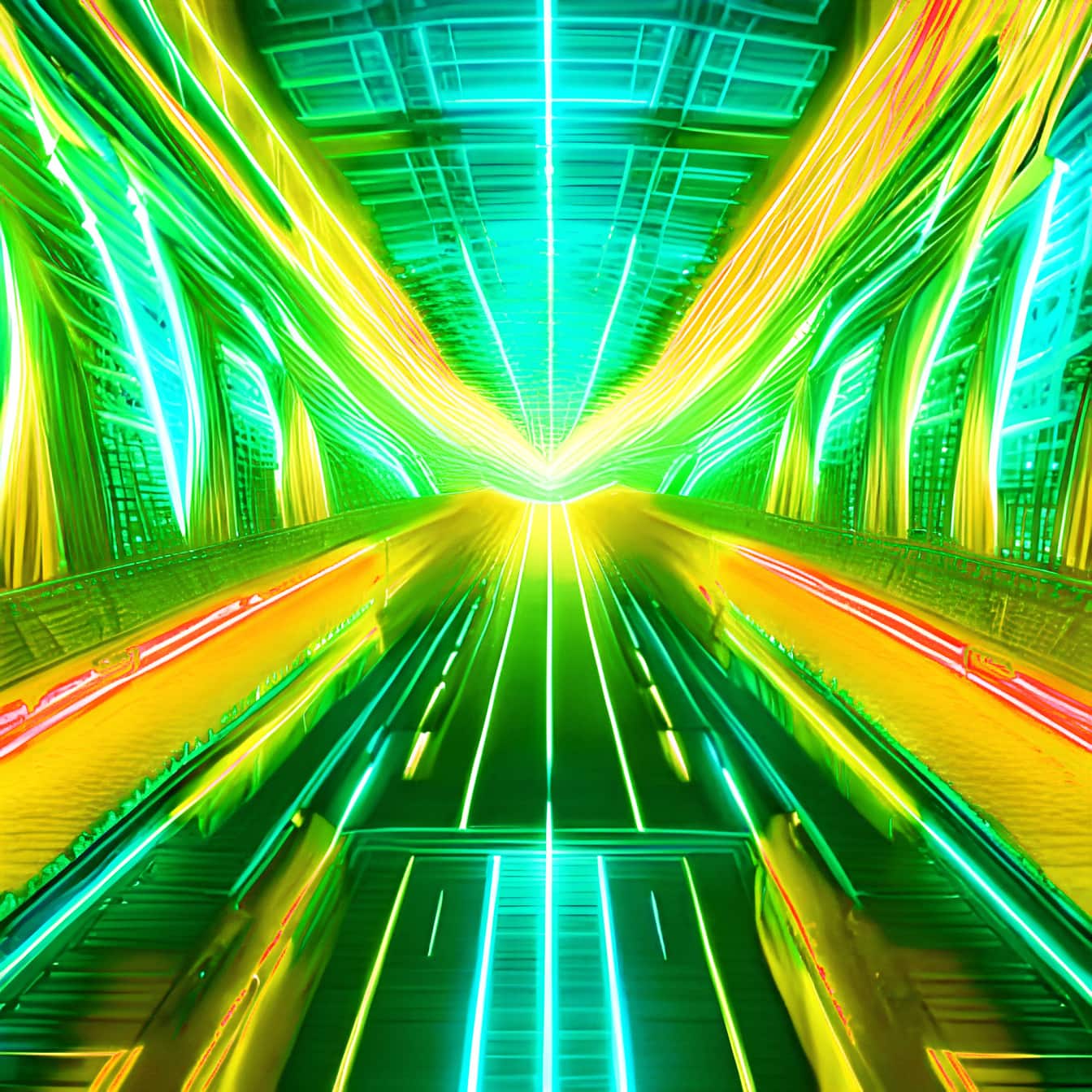 Зеленикавожълт абстрактен тунел със зелена светлинна графика