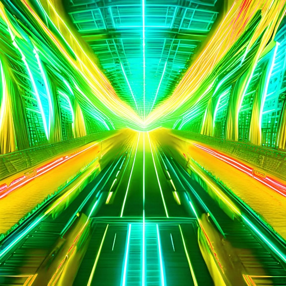 Zelenkasto žuti apstraktni tunel sa zelenom svjetlosnom grafikom