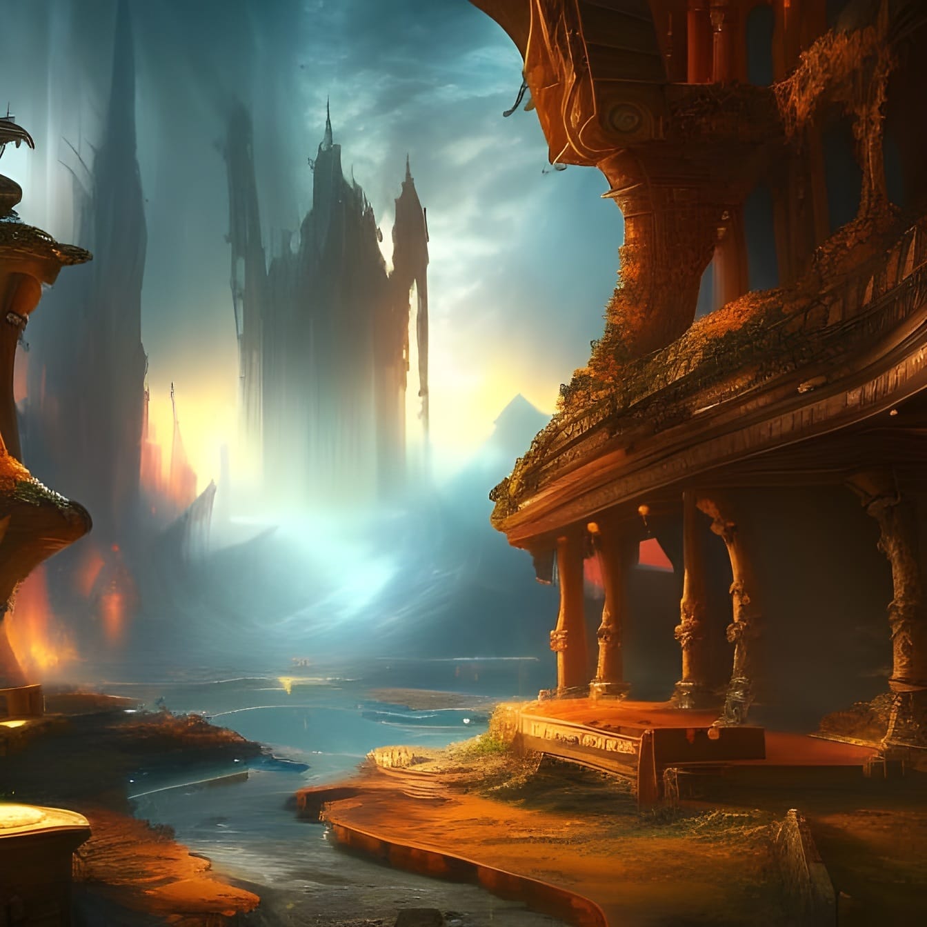 Futuristická ilustrácia kúzelnej rozprávky fantasy sveta