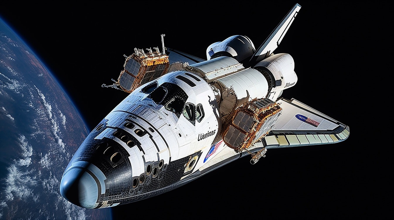 惑星軌道上のスペースシャトル 宇宙探査中の宇宙船