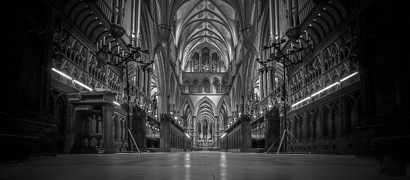Salisbury cathedral interior design black and white photograph