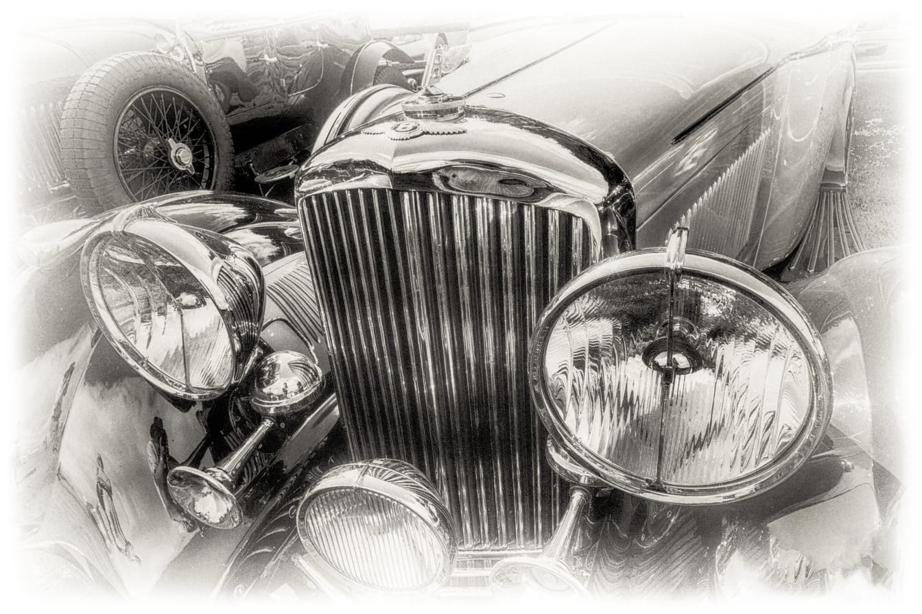 Světlomety Bentley zblízka starý styl sedan, veterán, nostalgie