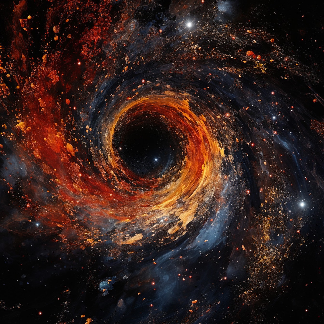 Oransje gul eksplosjon inne i sort hull i universet