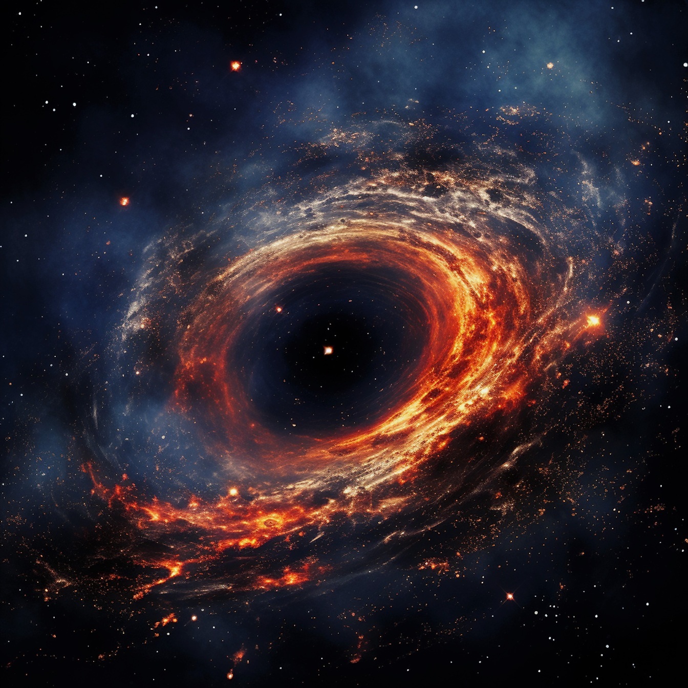 Oranssinkeltaisen mustan aukon pyörre maailmankaikkeuden alkuräjähdyksen jälkeen