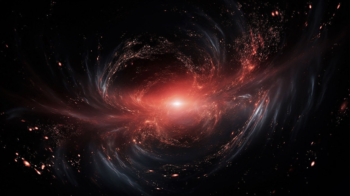 Ledakan kemerahan terang di kosmos gelap