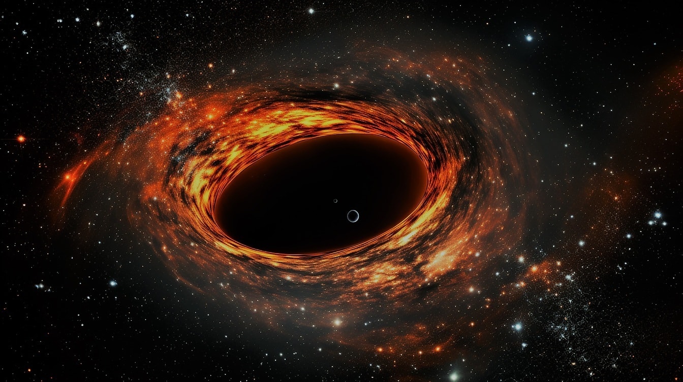 Fantasy black hole orange-yellow in unknown universe