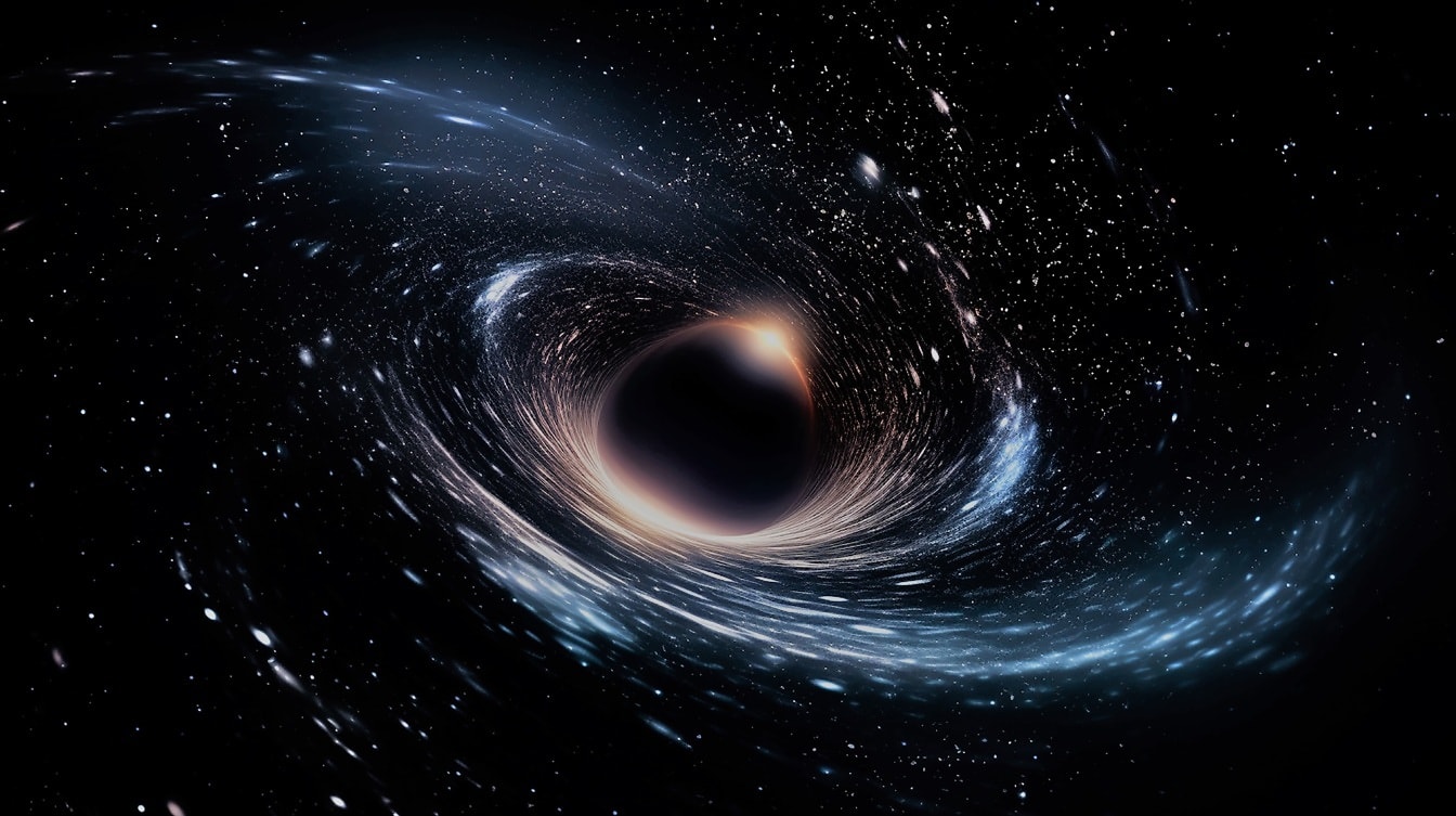 Fekete lyuk illusztrációja az ismeretlen galaxis univerzumában