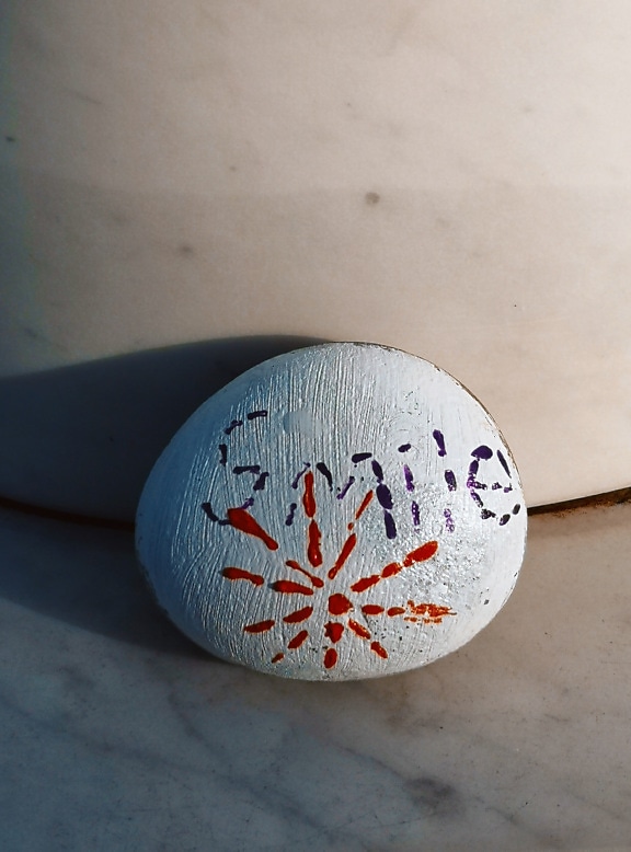 Smile text on round pebble stone handmade