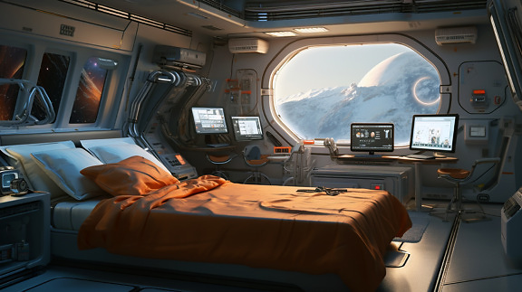 космическа совалка, интериорен дизайн, спалня, стая, работното място, пилотската кабина, вътре