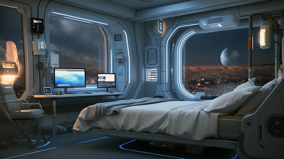 Free picture: Futuristic interior design of bedroom and workplace