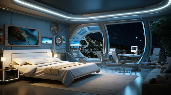 Inside futuristic living room in luxury interior decoration apartment