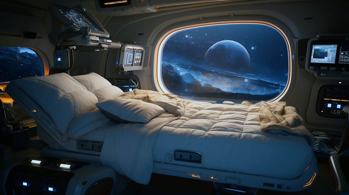 Космічна програма: внутрішнє оформлення футуристичної спальні космічним апаратом