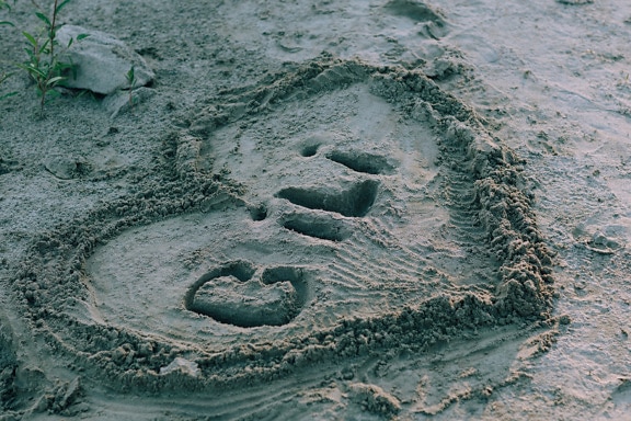 hjärta, sand, våt, meddelande, romantiska, stranden, Shore