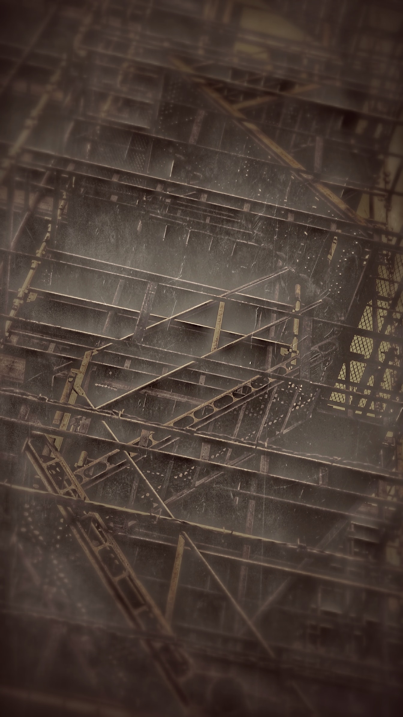 Inspirováno Alexejem Titarenkem: ocelové schody na sépiové fotografii budovy