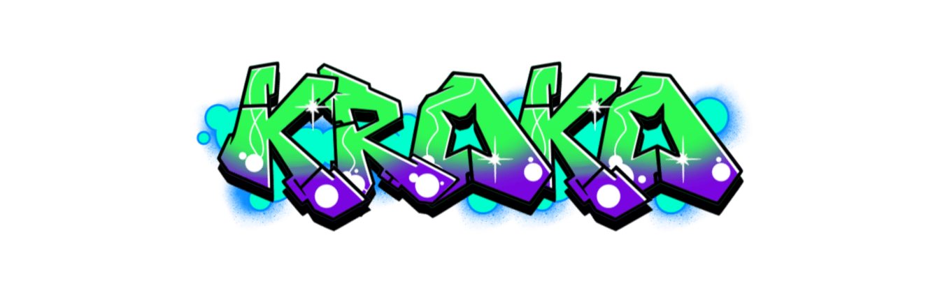 Kroko graffiti vihreä violetti teksti läpinäkyvä tausta