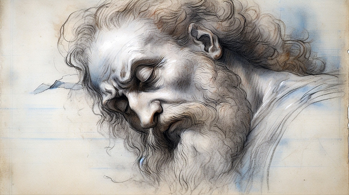 Retrato de dibujo medieval de anciano con barba