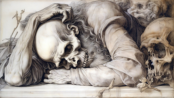 Horror sketch illustration of man with skull