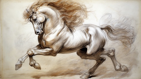 cheval, musclé, dessin, croquis, illustration, corps, oeuvre